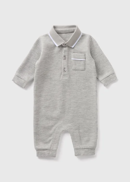 Baby Grey Polo Romper (Newborn-23mths) - 0-3 months Image 1