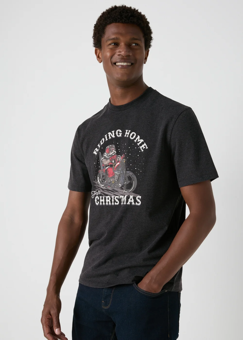 Charcoal Riding Home For Christmas T-Shirt - XS Image 3