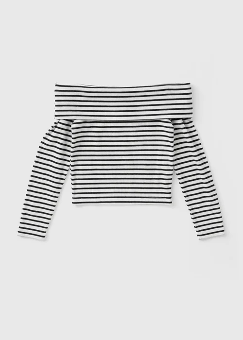 Girls White Striped Bardot Top (7-15yrs) - Age 7 Years Image 1