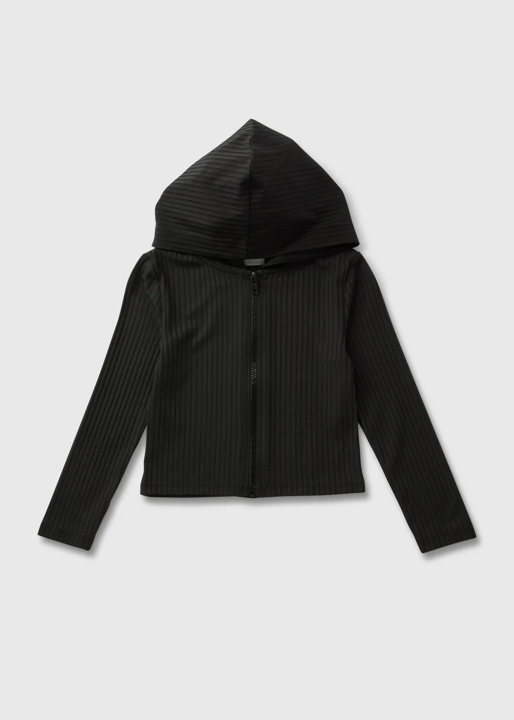 Girls Black Ribbed Zip Up Hoodie (7-15yrs) - Age 7 Years Image 1