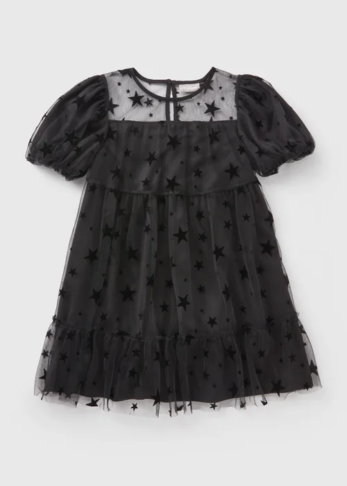 Girls Black Star Mesh Dress (7-15yrs) - Age 7 Years Image 1