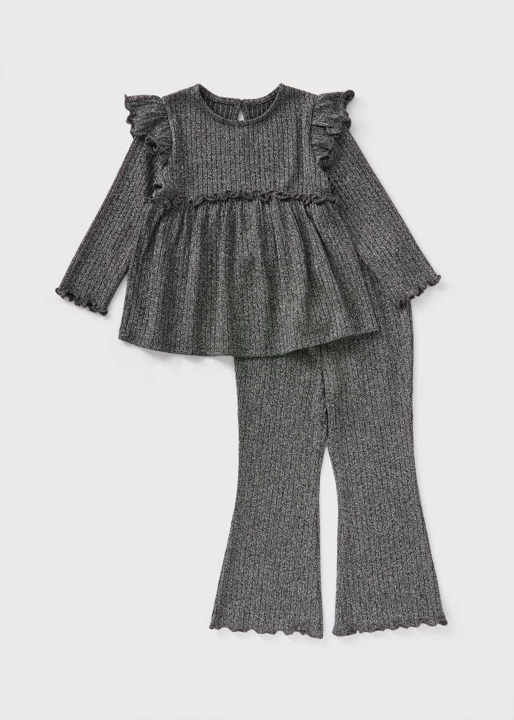 Girls Grey Ribbed Lurex Top & Flares Set (1-7yrs) - 1 half year to 2 Image 1