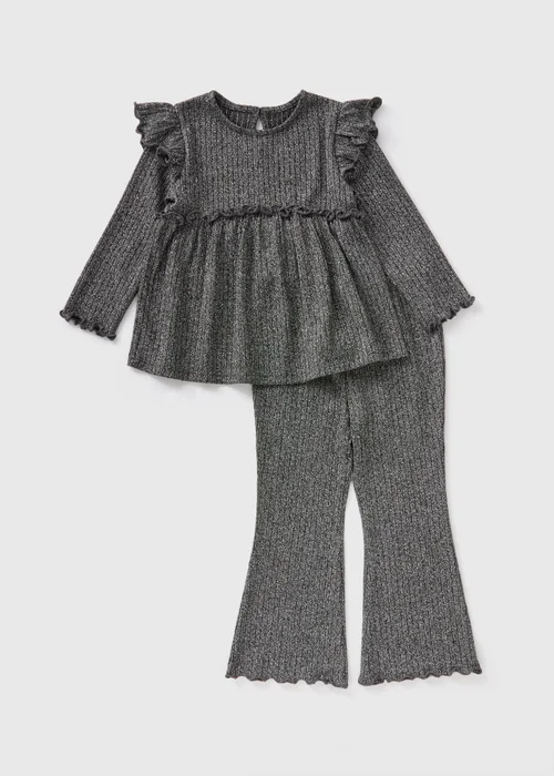 Girls Grey Ribbed Lurex Top & Flares Set (1-7yrs) - 1 half year to 2 Image 1