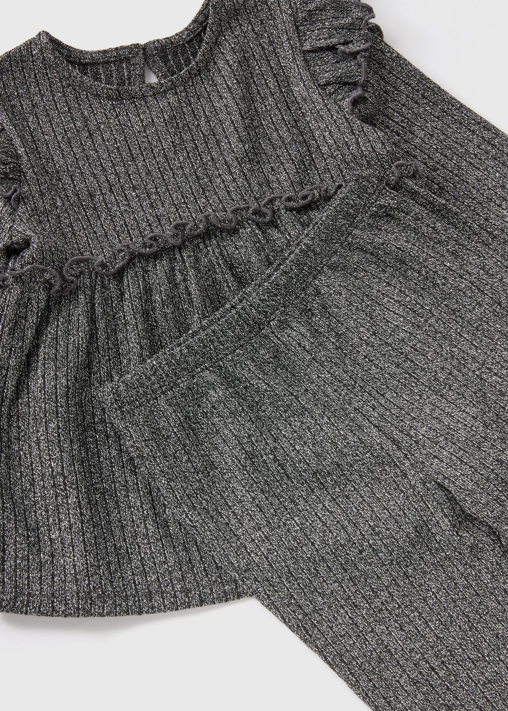 Girls Grey Ribbed Lurex Top & Flares Set (1-7yrs) - 1 half year to 2 Image 2