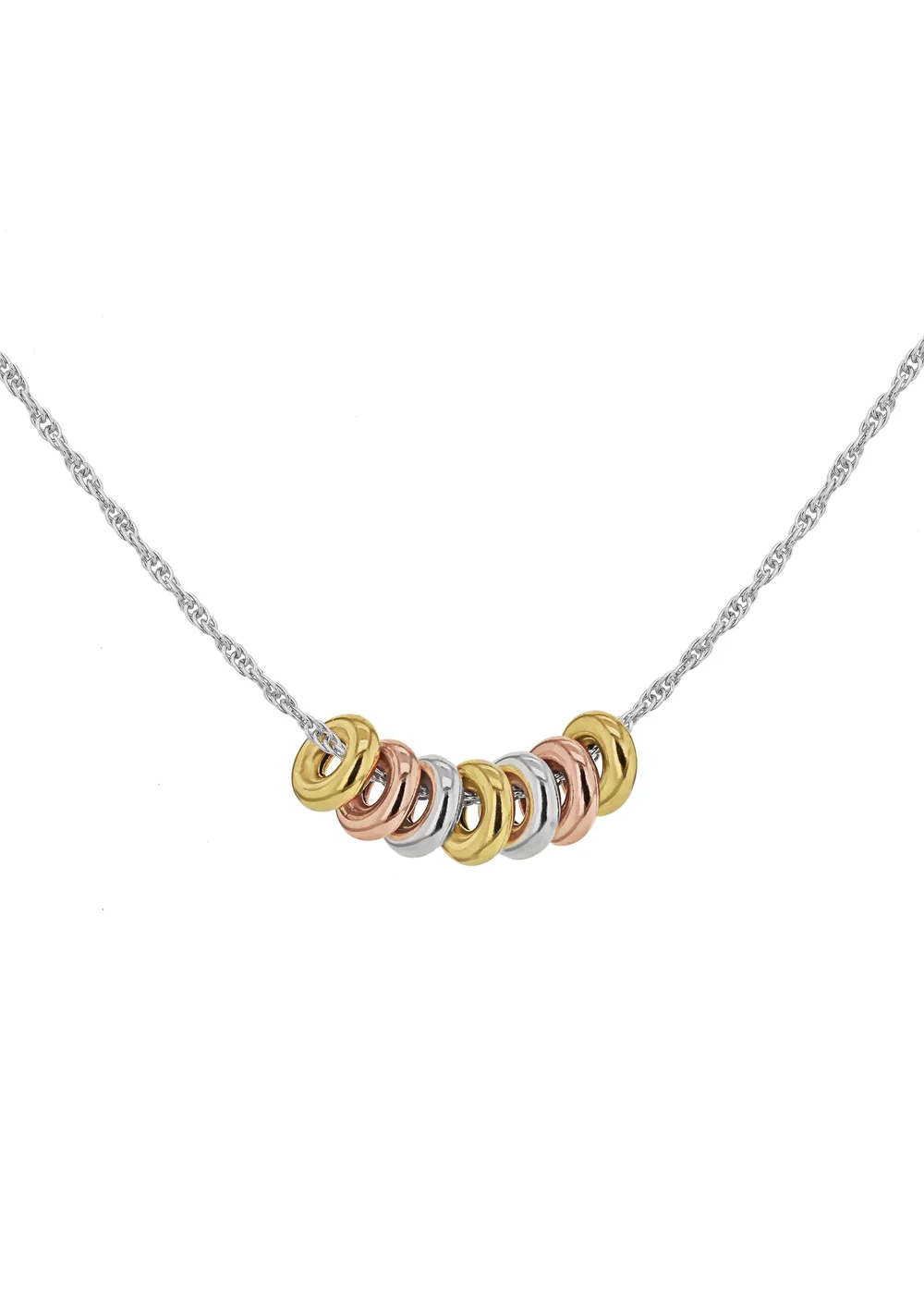 Golden Moments Sterling Silver 3-Colour Rings 'Prince of Wales' Chain Necklace - One Size Image 1