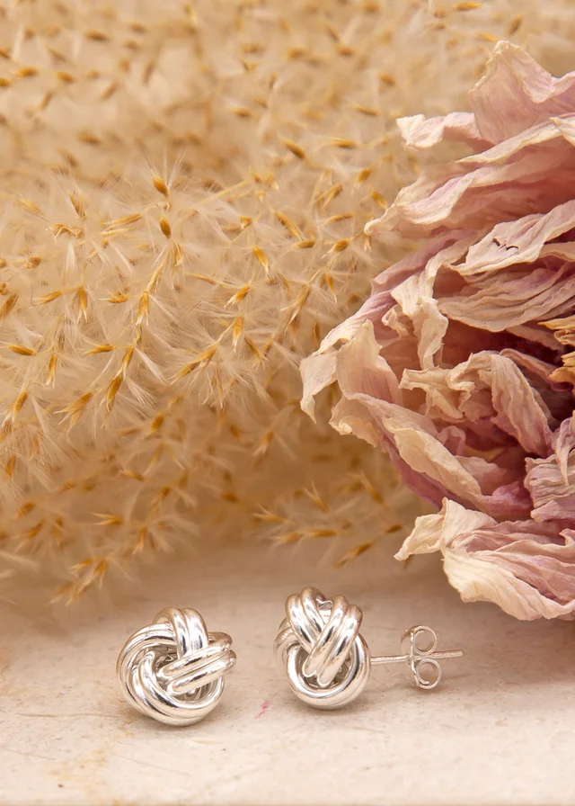 Golden Moments Sterling Silver Large Double-Knot Stud Earrings
