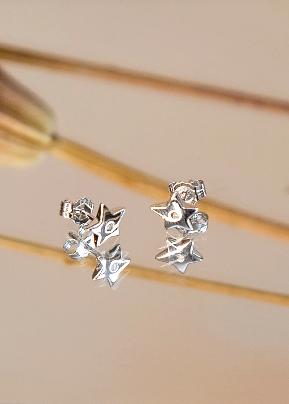 Golden Moments Sterling Silver Diamond Star Stud Earrings - One Size Image 2