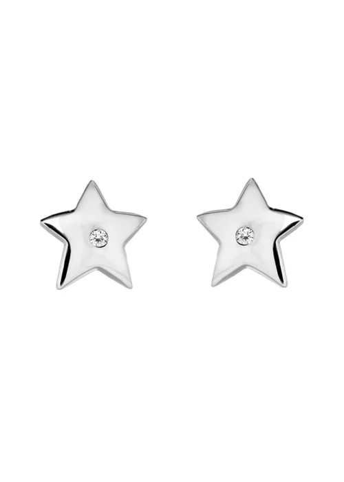 Golden Moments Sterling Silver Diamond Star Stud Earrings - One Size Image 1