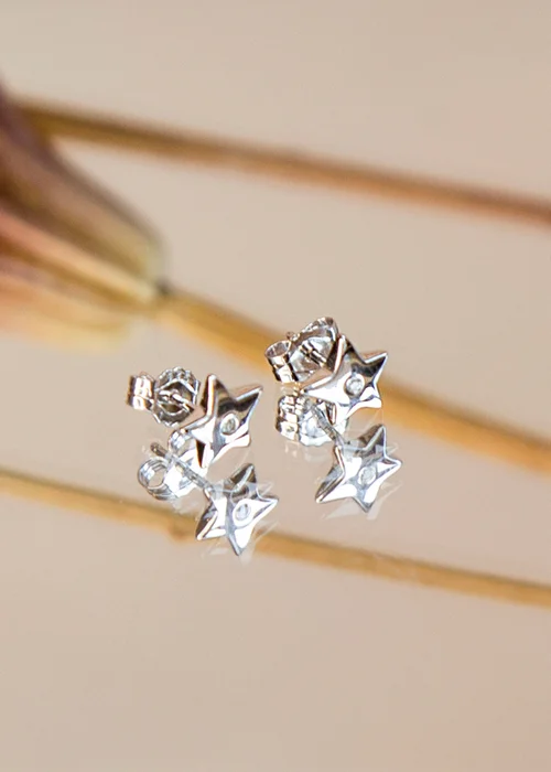 Golden Moments Sterling Silver Diamond Star Stud Earrings - One Size Image 3