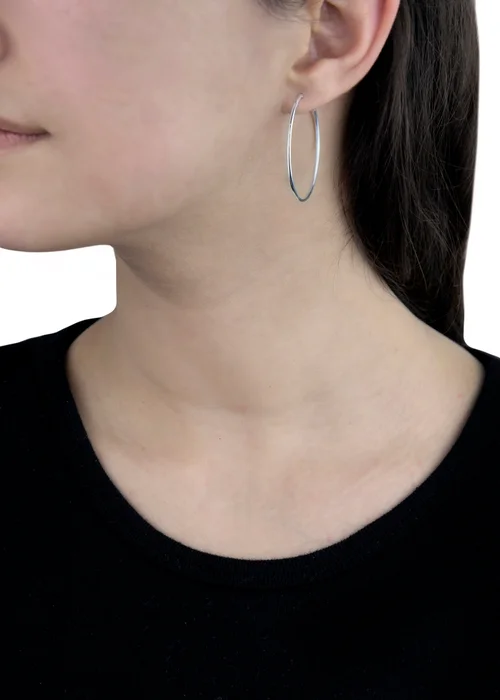 Golden Moments Sterling Silver Plain Hoop Earrings (35mm) - One Size Image 3