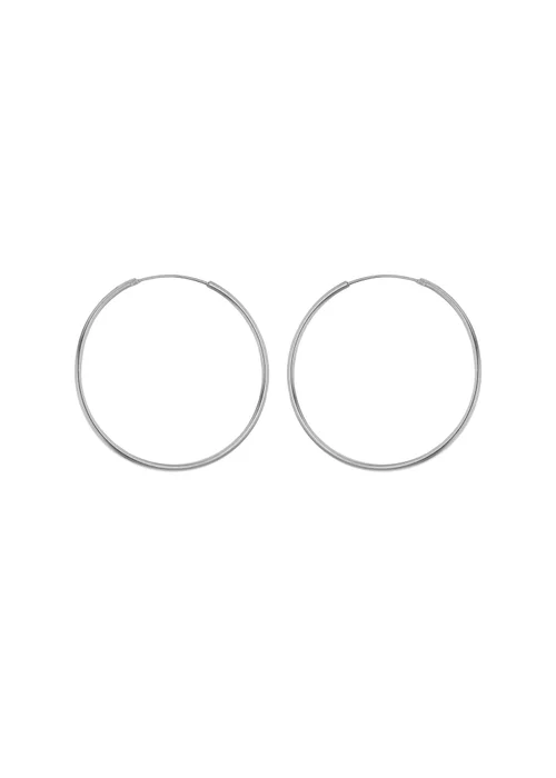 Golden Moments Sterling Silver Plain Hoop Earrings (35mm) - One Size Image 1