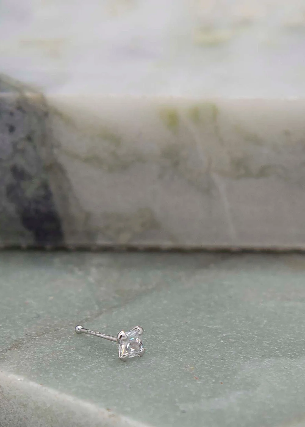 Golden Moments Sterling Silver Square CZ Nose Stud - One Size Image 2