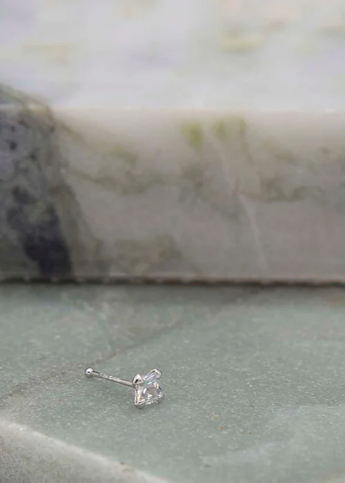 Golden Moments Sterling Silver Square CZ Nose Stud - One Size Image 2