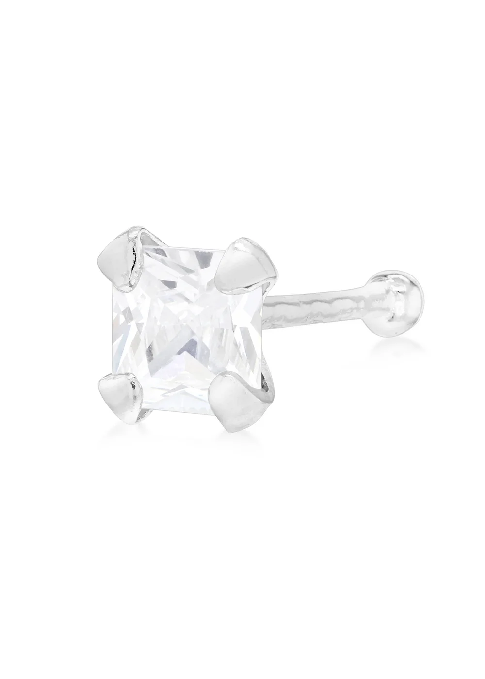 Golden Moments Sterling Silver Square CZ Nose Stud - One Size Image 1