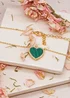Golden Moments Yellow Gold Plated Heart Malachite and CZ Necklace - One Size Image 2