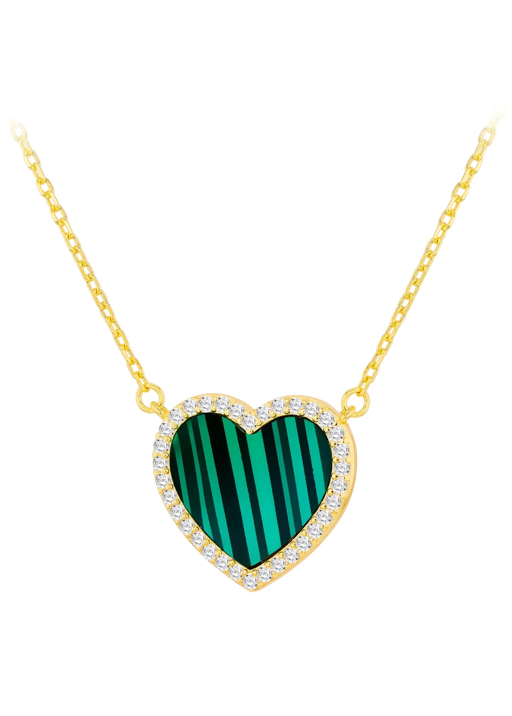Golden Moments Yellow Gold Plated Heart Malachite and CZ Necklace - One Size Image 1