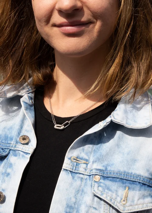 Golden Moments Sterling Silver CZ Chain Link Necklace - One Size Image 3