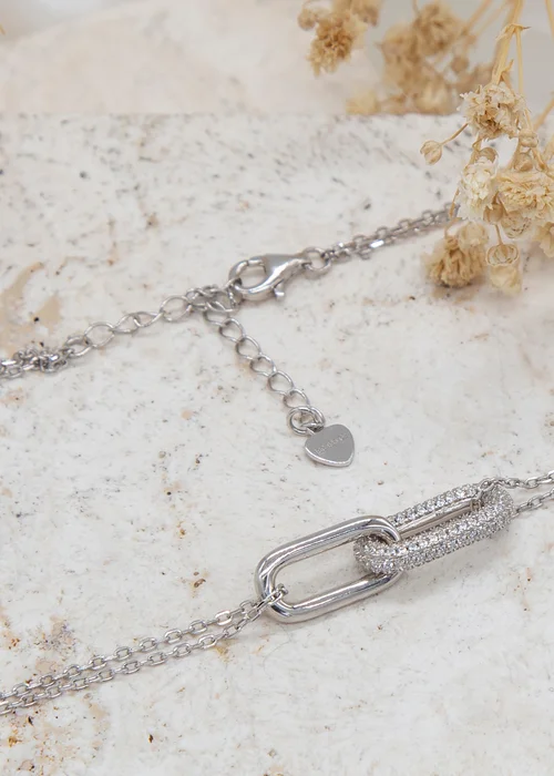 Golden Moments Sterling Silver CZ Chain Link Necklace - One Size Image 2