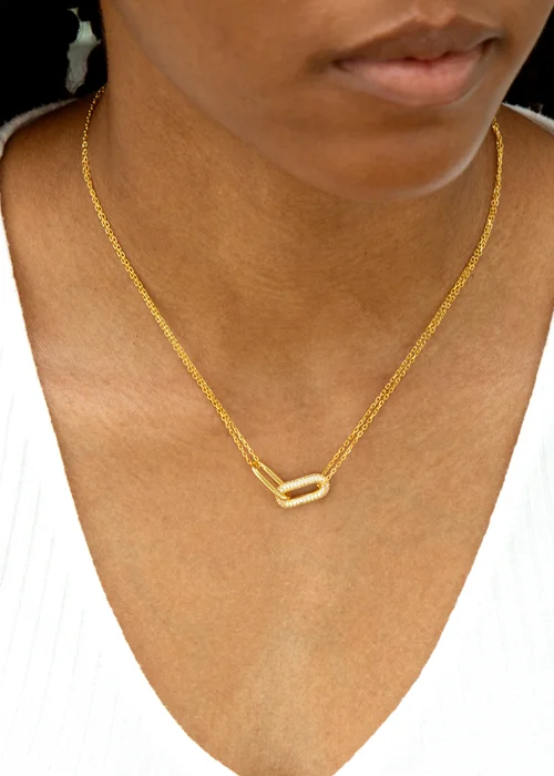 Golden Moments Yellow Gold Plated Paper Link with CZ Necklace - One Size Image 3