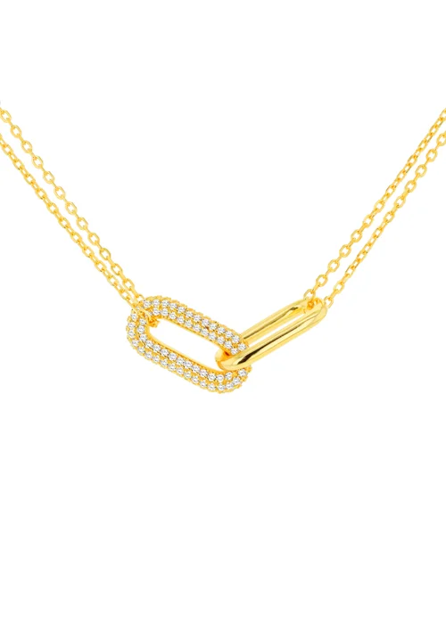 Golden Moments Yellow Gold Plated Paper Link with CZ Necklace - One Size Image 1