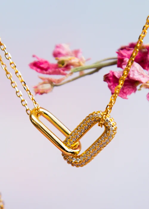 Golden Moments Yellow Gold Plated Paper Link with CZ Necklace - One Size Image 2