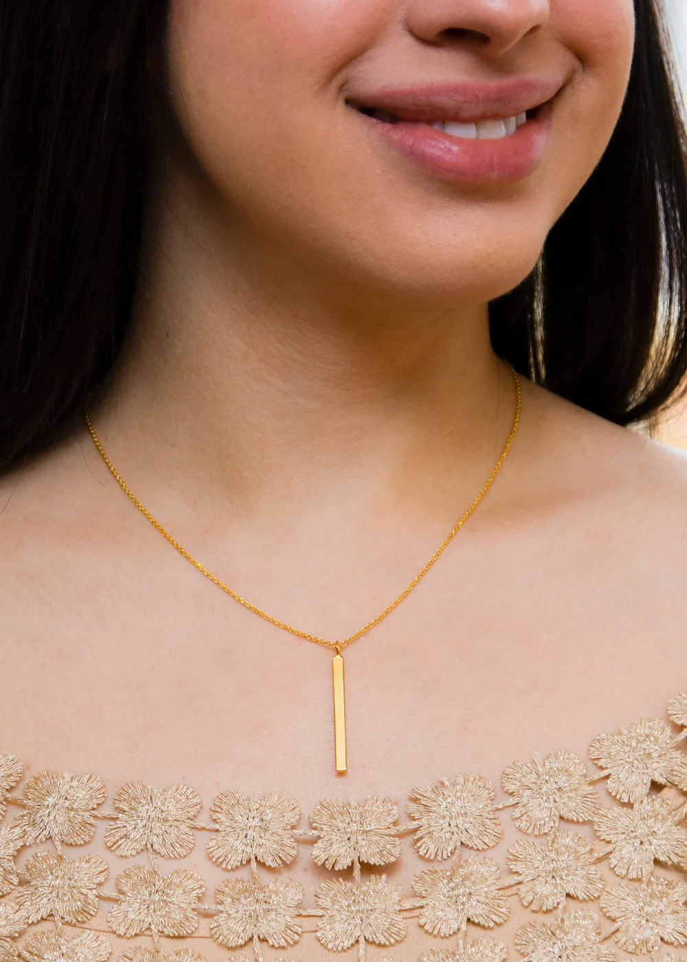 Golden Moments Yellow Gold Plated Vertical Bar Necklace - One Size Image 3
