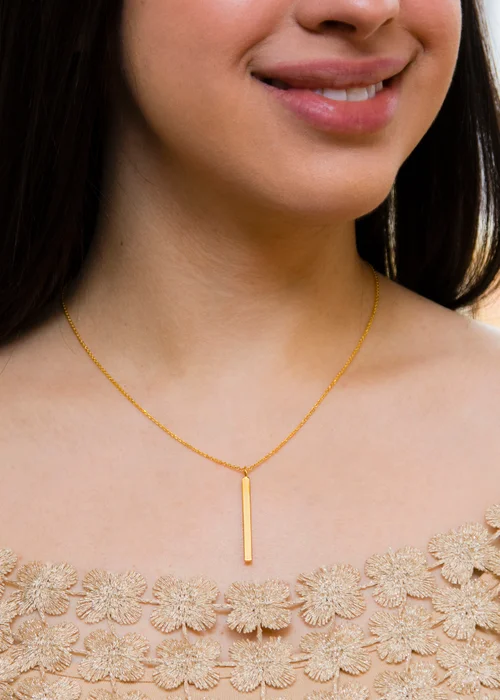 Golden Moments Yellow Gold Plated Vertical Bar Necklace - One Size Image 3