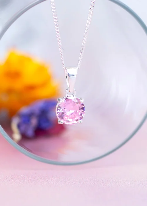 Golden Moments Pink Round Pink CZ Necklace - One Size Image 2
