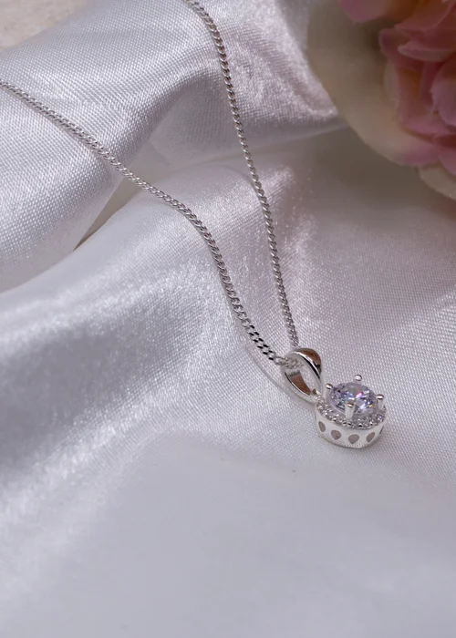 Golden Moments Sterling Silver CZ Halo Necklace - One Size Image 2