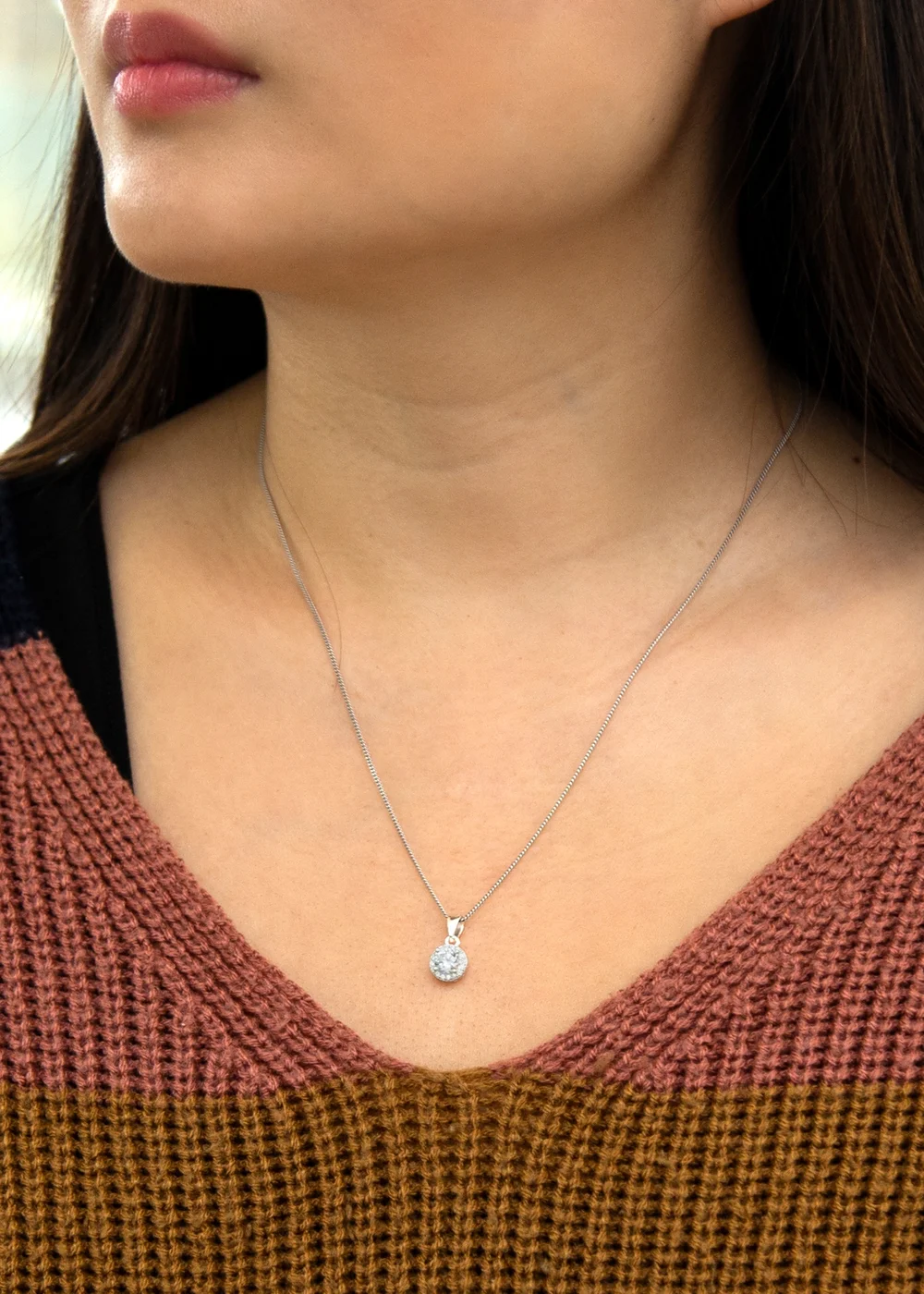 Golden Moments Sterling Silver CZ Halo Necklace - One Size Image 3