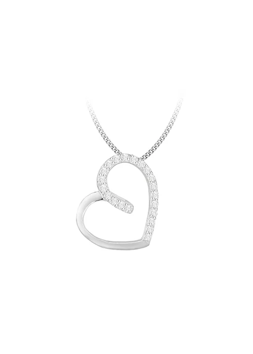 Golden Moments Sterling Silver CZ Half Polished Heart Slider Necklace - One Size Image 1