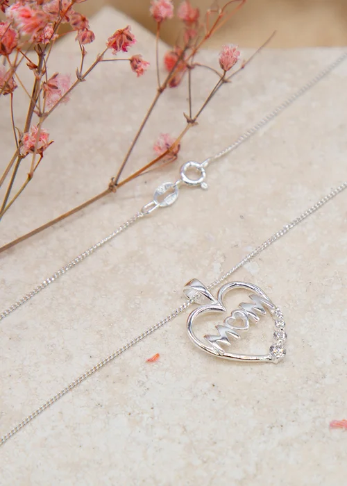 Golden Moments Sterling Silver CZ 'Mum' Heart Necklace - One Size Image 2