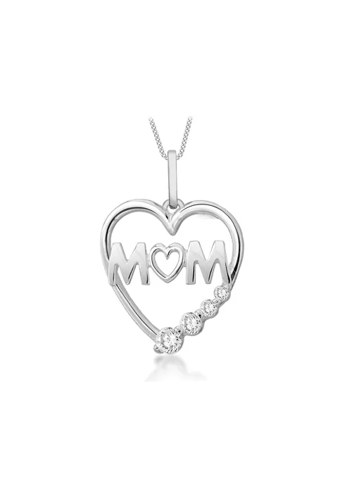 Golden Moments Sterling Silver CZ 'Mum' Heart Necklace - One Size Image 1