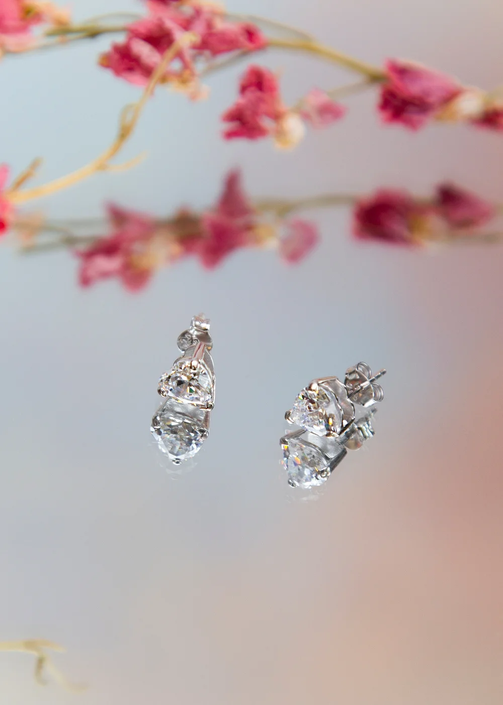 Golden Moments Sterling Silver Heart White CZ Stud Earrings - One Size Image 3