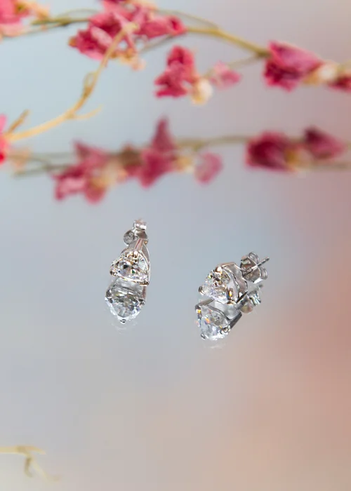Golden Moments Sterling Silver Heart White CZ Stud Earrings - One Size Image 3