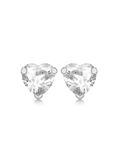 Golden Moments Sterling Silver Heart White CZ Stud Earrings - One Size Image 1