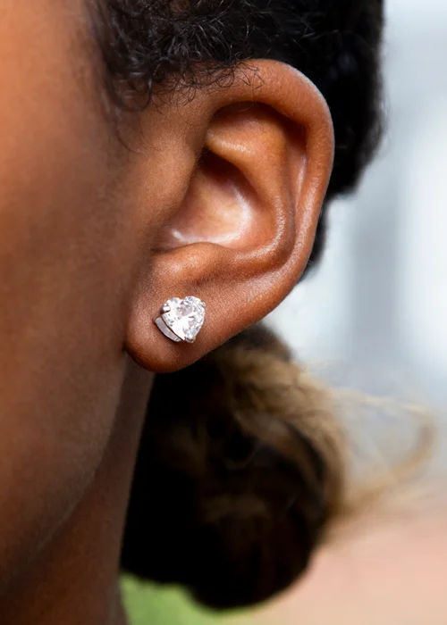 Golden Moments Sterling Silver Heart White CZ Stud Earrings - One Size Image 2