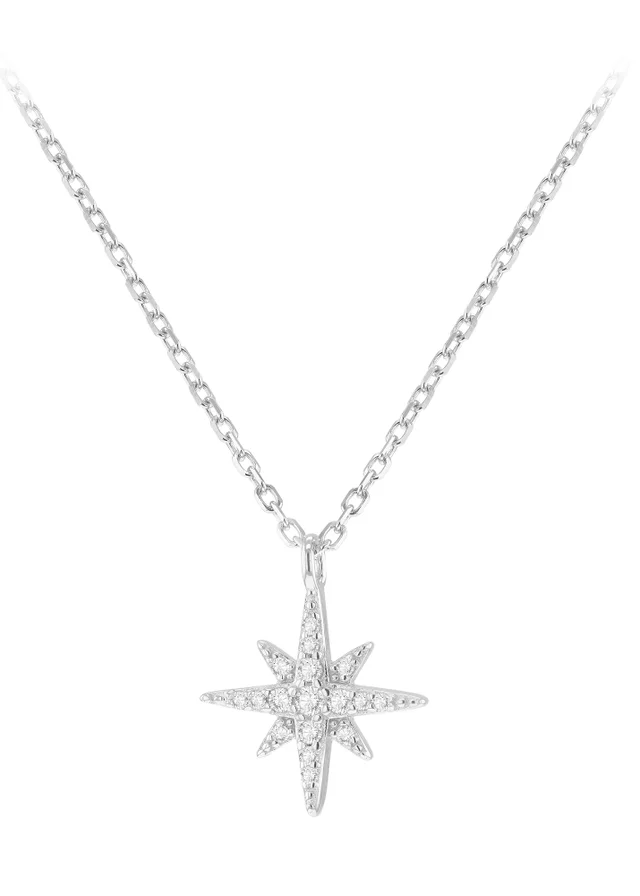 Golden Moments Sterling Silver Star with CZ Necklace