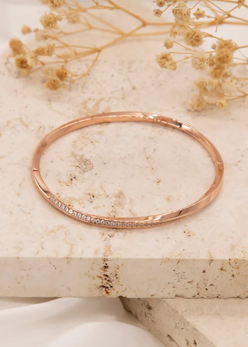 Golden Moments Rose Gold Plated CZ Twisted-Band Bangle - One Size Image 2