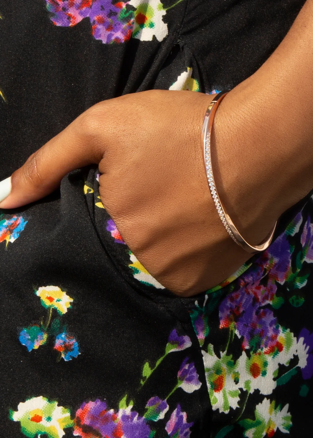 Golden Moments Rose Gold Plated CZ Twisted-Band Bangle - One Size Image 3