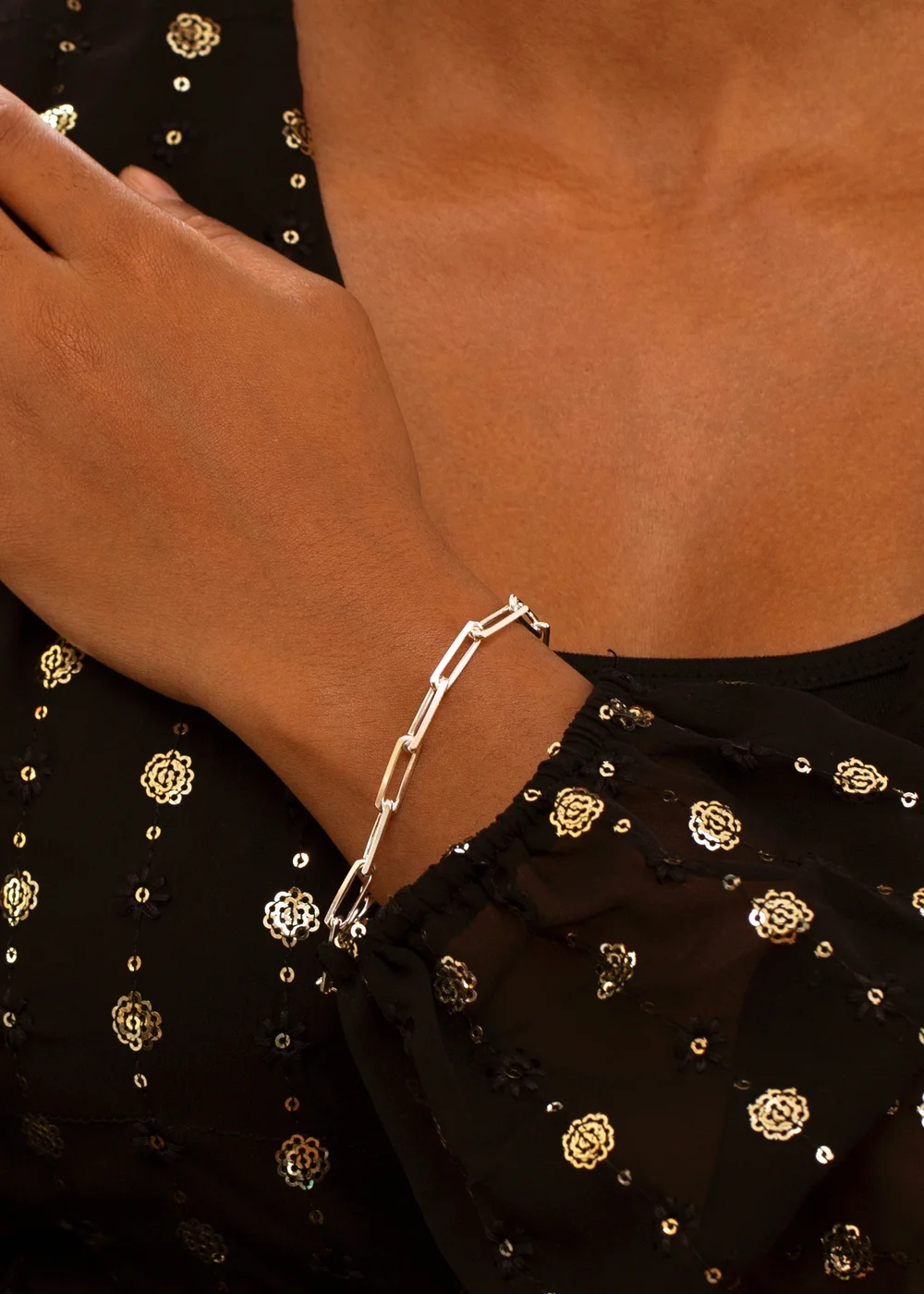 Golden Moments Sterling Silver Faceted Paper Bracelet - One Size Image 3