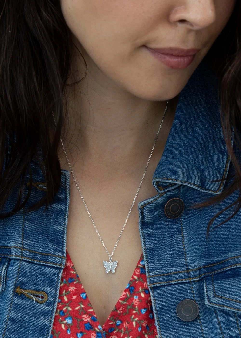 Golden Moments Sterling Silver Stardust Butterfly Necklace - One Size Image 3