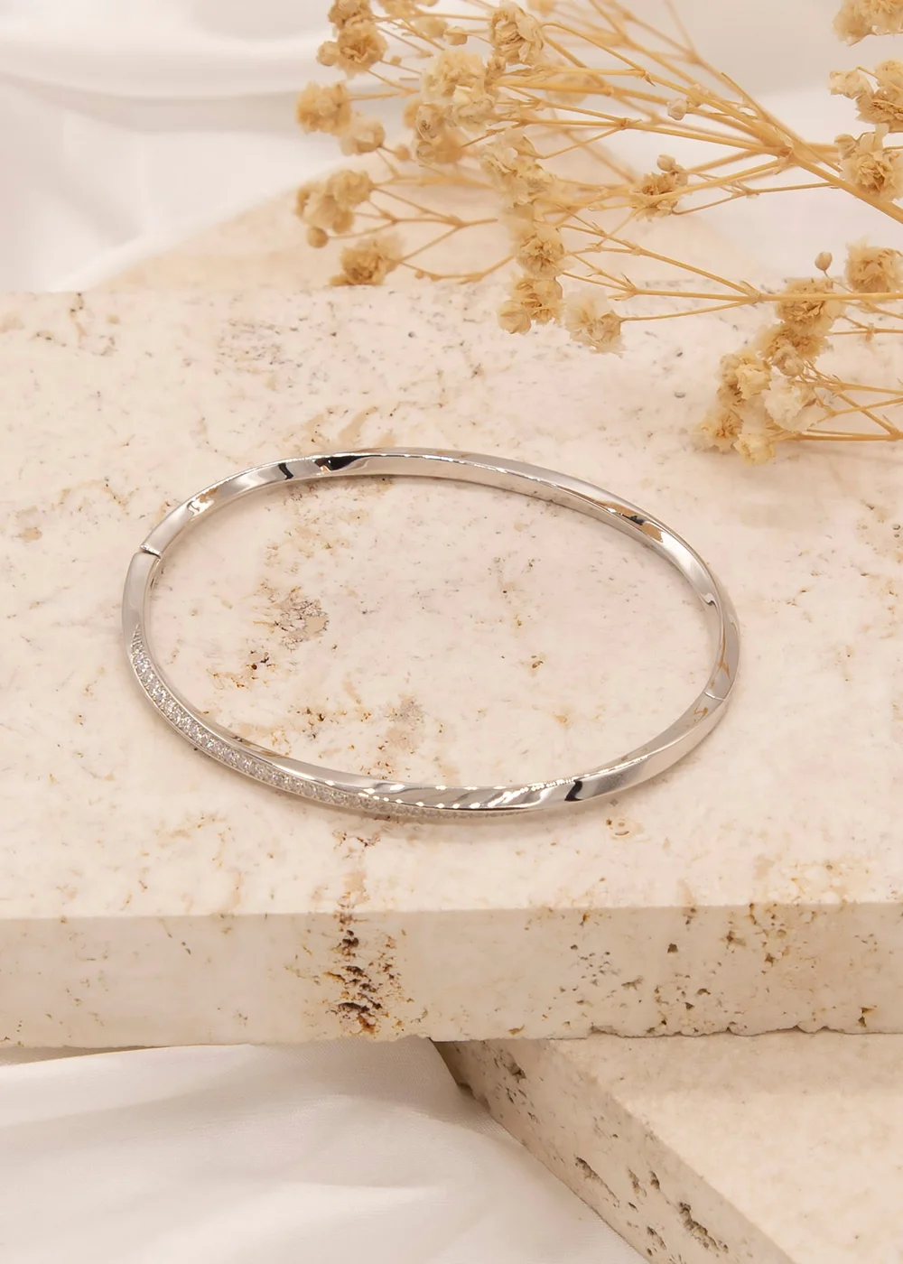 Golden Moments Sterling Silver CZ Twisted-Band Bangle - One Size Image 2
