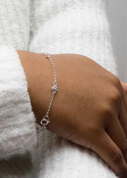 Golden Moments Sterling Silver Pink CZ Heart Bracelet - One Size Image 3