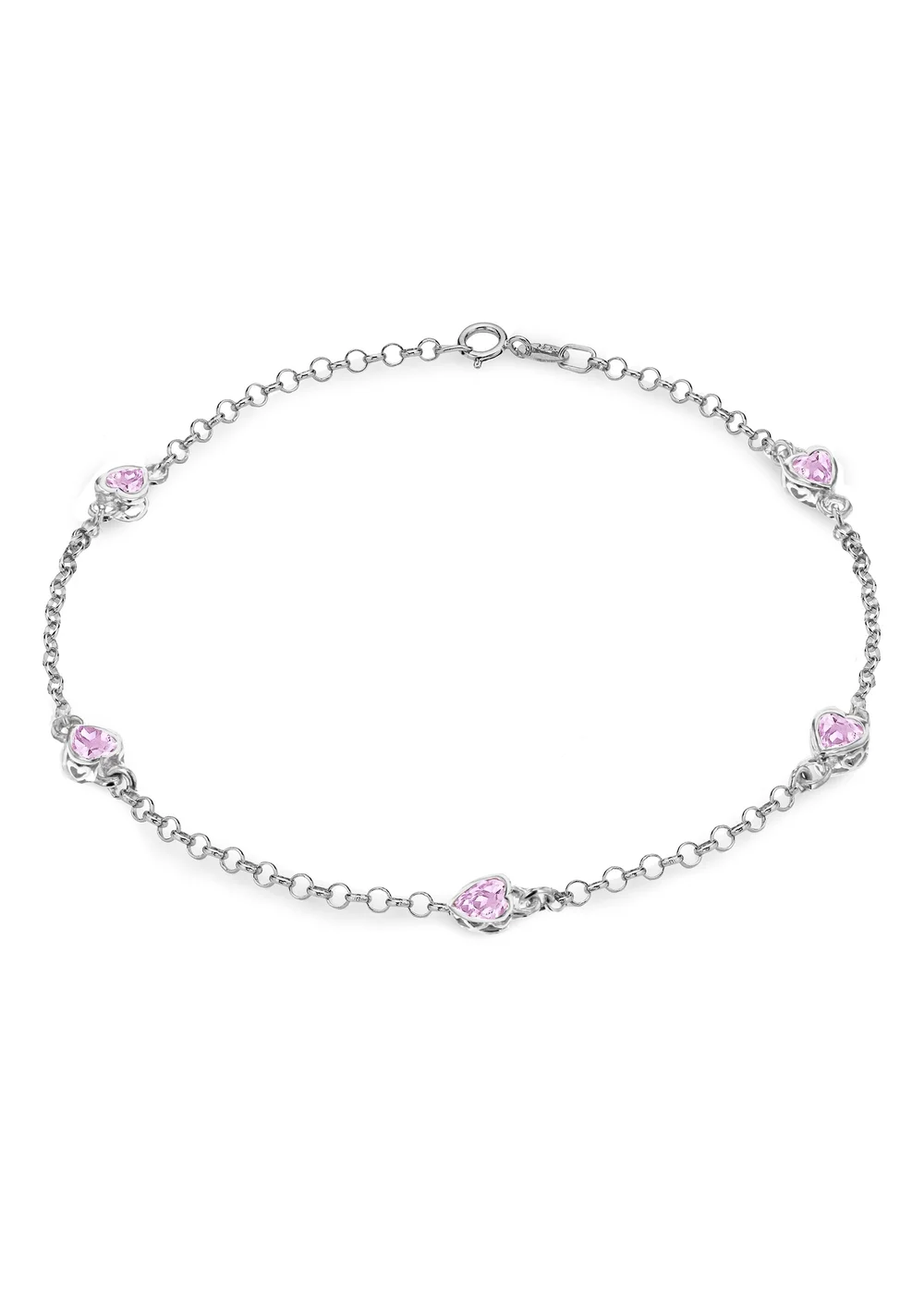 Golden Moments Sterling Silver Pink CZ Heart Bracelet - One Size Image 1