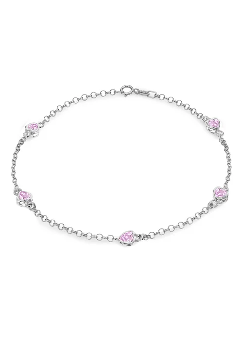Golden Moments Sterling Silver Pink CZ Heart Bracelet - One Size Image 1