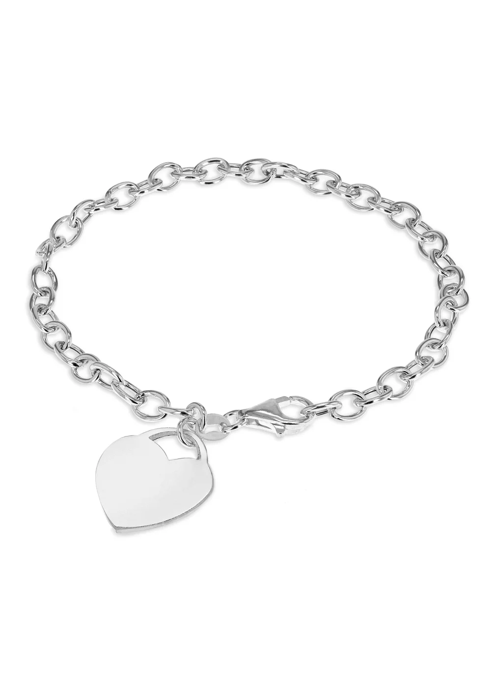 Golden Moments Sterling Silver Solid Heart-Charm Belcher Bracelet - One Size Image 1