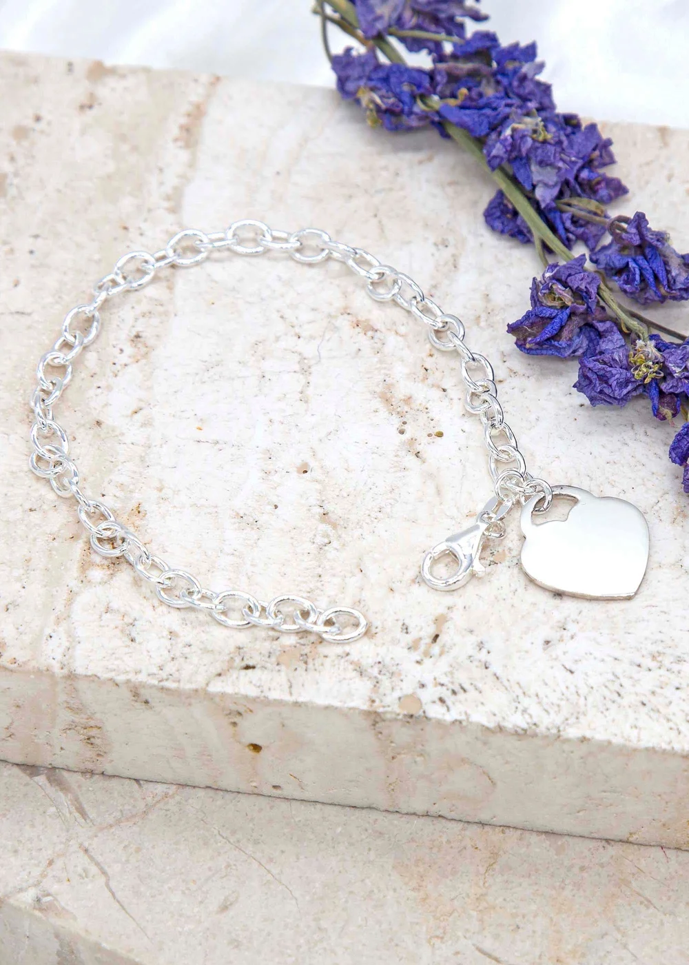 Golden Moments Sterling Silver Solid Heart-Charm Belcher Bracelet - One Size Image 2