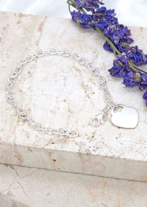 Golden Moments Sterling Silver Solid Heart-Charm Belcher Bracelet - One Size Image 2