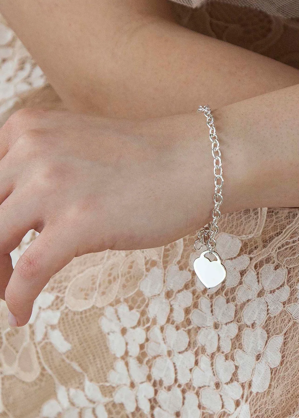 Golden Moments Sterling Silver Solid Heart-Charm Belcher Bracelet - One Size Image 3